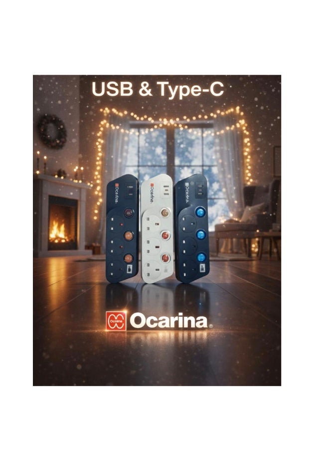 Ocarina 3-port power strip with 3-meter cable with USB  gray - Image 2